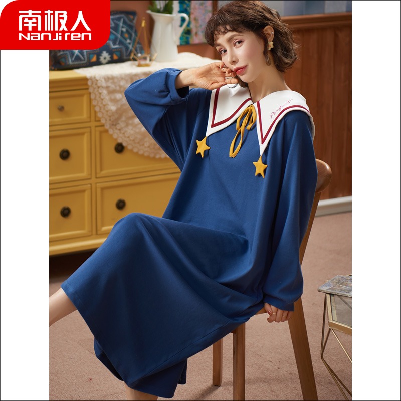 South Pole Autumn Winter Sleeping Dress Woman 2022 New Long Sleeves Pure Cotton Cute Princess Wind Pregnant Woman Sleeping Clothes Spring Summer Days