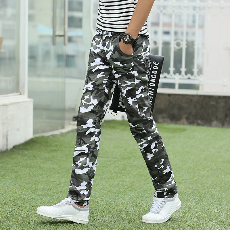 Mùa thu căng nước ngoài trời Slim Hàn Quốc ngụy trang chân quần teen teen quần nam quần âu cộng với nhung quần đũi nam