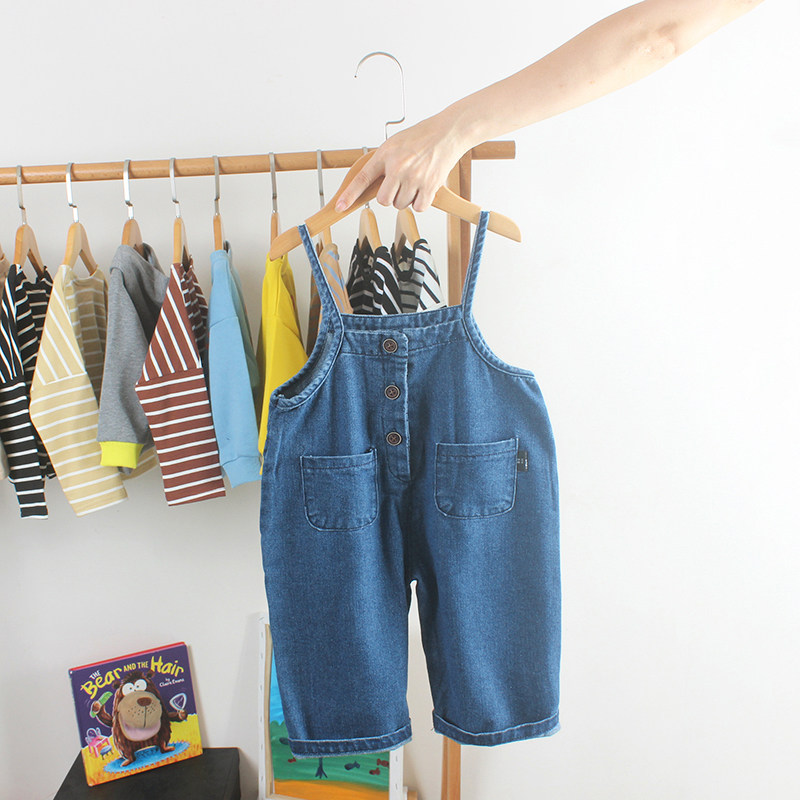 Baby overalls spring and autumn models 1-3 baby denim pants boys and girls Korean version loose trousers tide 2 children's clothing