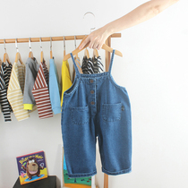 Baby overalls spring and autumn models 1-3 infant jeans boys and girls Korean version of loose trousers tide 2 childrens clothing