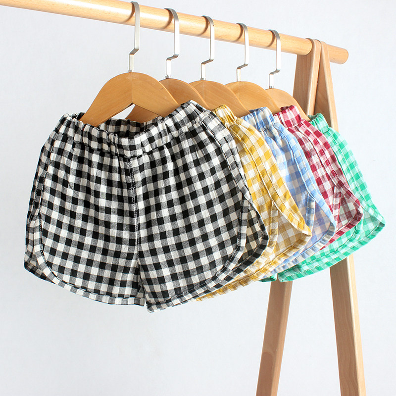 Baby plaid shorts summer thin section children's soft breathable five-point pants pure cotton boys and girls children's all-match pants outer wear
