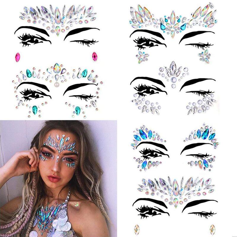 Tiktok-Style Stage Makeup Face Stickers, European and American Edm Music Festival Eye and Face Rhinestone Stickers, Internet Celebrity Colorful Diamond Decorations