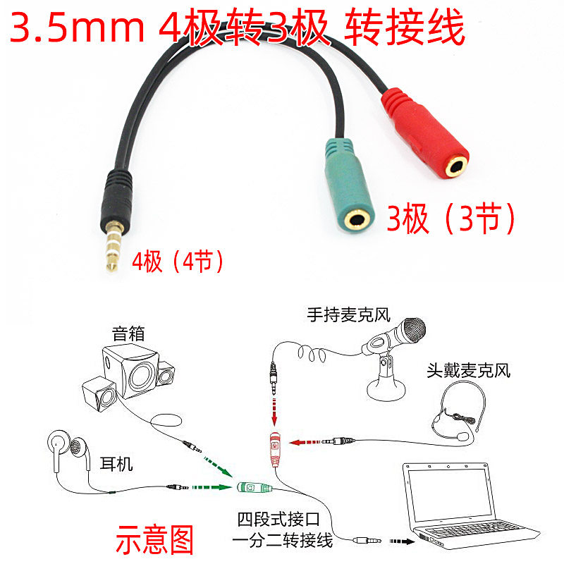 Mobile phone laptop single - hole earmewiring headphones 2 in 1 connector converter