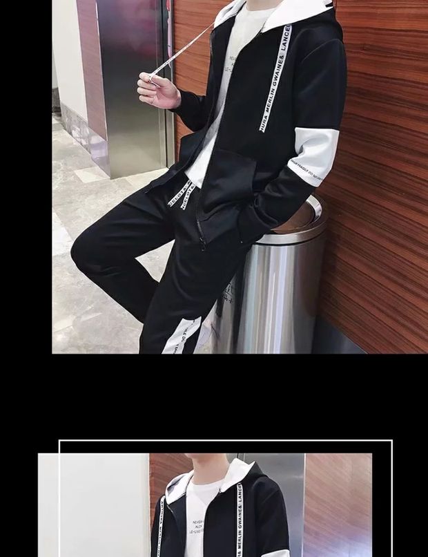 Bộ đồ thể thao nam phiên bản Hàn Quốc của áo len tự trồng thanh niên trùm đầu áo khoác học sinh trung học quần áo nam đẹp