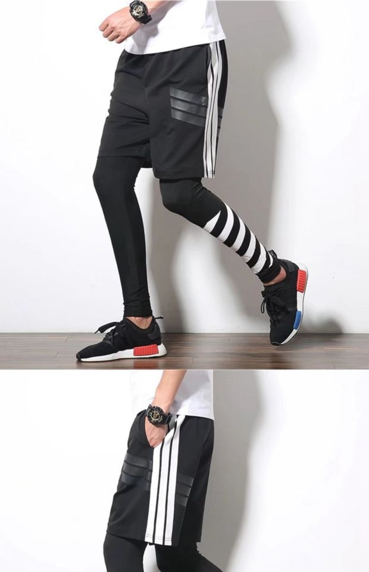 Không gian cotton nam quần legging giả quần legging giả hai mảnh phù hợp với nam chạy bộ Đặng Chao Zheng Kai với quần bó sát co giãn quần kaki túi hộp