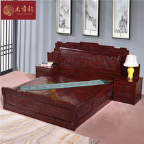 Mahogany furniture Solid wood African acid branch wood 1 meter 8 double bed storage bed with drawer Landscape Baizi big bed bed box