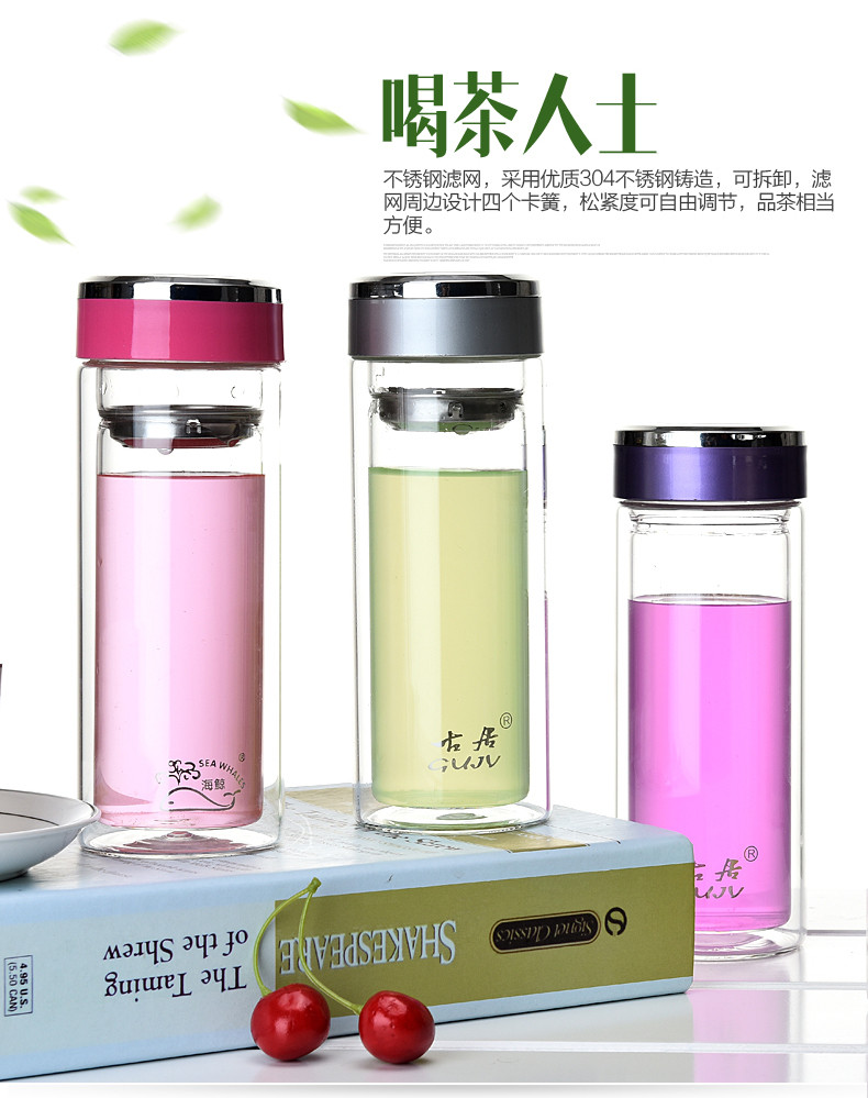 Bán buôn double-layer glass xách tay cách nhiệt quảng cáo trà cup nam giới và phụ nữ cốc nước quà tặng custom made in logo