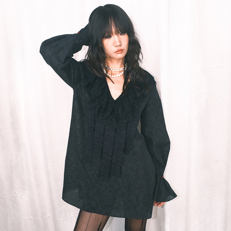 Avocado Three Original Black Vintage Lace Style Shirt Women's 2026 Spring/Summer Loose Long Thin Top Blouse Dress