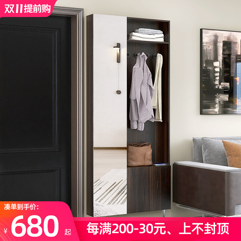 Modern minimalist home ultra-thin entryway cabinet hall cabinet shoe cabinet with mirror hanger integrated full-body mirror cabinet full-body