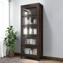 American bookcase with glass door floor-to-ceiling bookshelf simple modern living room storage cabinet walnut color bookcase narrow cabinet