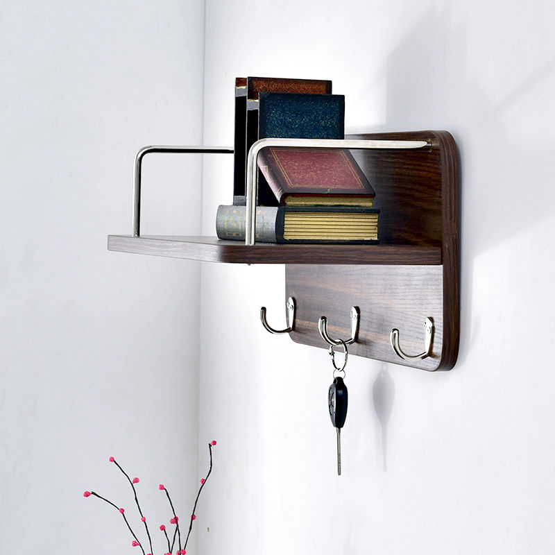 Shelf hallway hanger bedroom partition wall decoration rack with hook widening shelf simple solid wood color