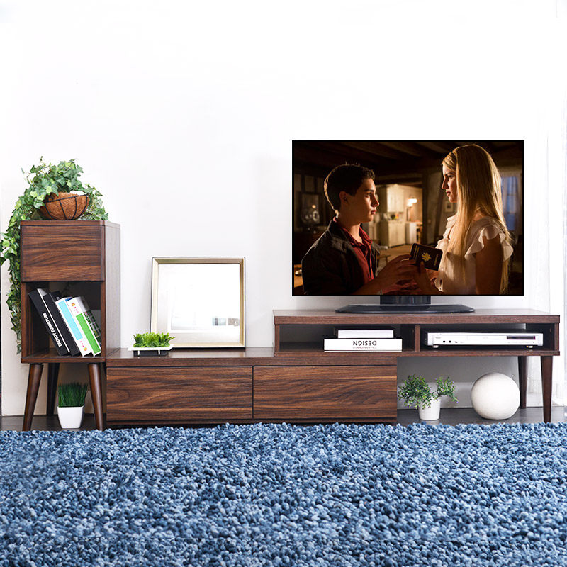 Simple TV cabinet simple and retractable activities small apartment bedroom TV cabinet coffee table combination walnut solid wood color