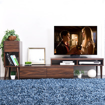 Simple TV cabinet simple retractable activity small apartment type bedroom TV cabinet coffee table combination walnut solid wood color