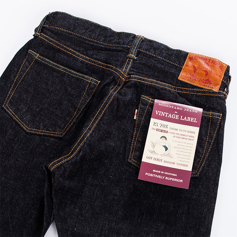 MOMOTARO peach Taro 0101 retro conical straight drum pants Nissan middle waist primary color button Bare Ear Jeans Tide