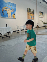 MINIV KIDS~Classic return baby 80 double-sided mercerized cotton sunflower T-shirt shorts