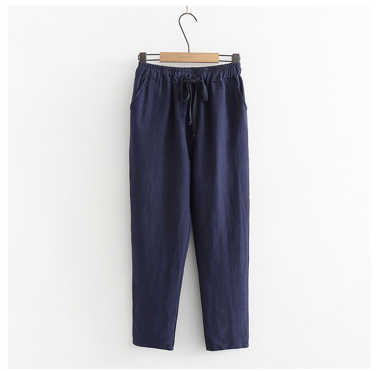 Quần cotton và vải lanh chín quần mỏng phần rộng có độ co giãn ở eo là quần mỏng thường xuyên quần harem nữ 2019 xuân hè - Quần Harem mua quần áo