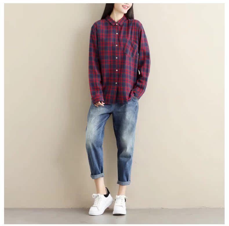 Xuân 2018 phiên bản Hàn Quốc mới của người hâm mộ văn học lưới áo sơ mi dài tay hoang dã áo sơ mi nữ lửng lửng áo sơ mi nữ trắng