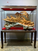 Hot selling root engraving Cliff Cypress Bicolor 8 Jun Mighty Wind Send high-footed Spotlight Glass Frame 118 × 47 × 140