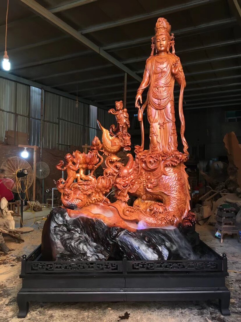 Lao Flowers Pear Wood Carvings Craftsmanship Gift Pendulum to Stay Fish Guanyin Guanyin Root Carved with a long 155 width 72 72 256 cm