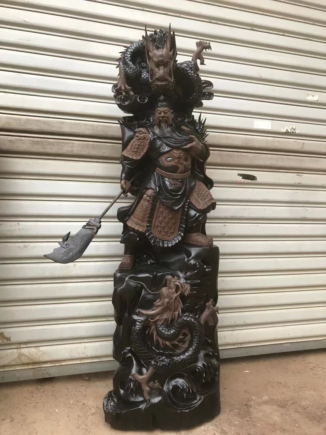 20210409 Gloomy Muguan Erye God Statue Wu Caishen Shuanglong Guan Gong Wood Carving Handicraft Root Carving Ornament Living Room