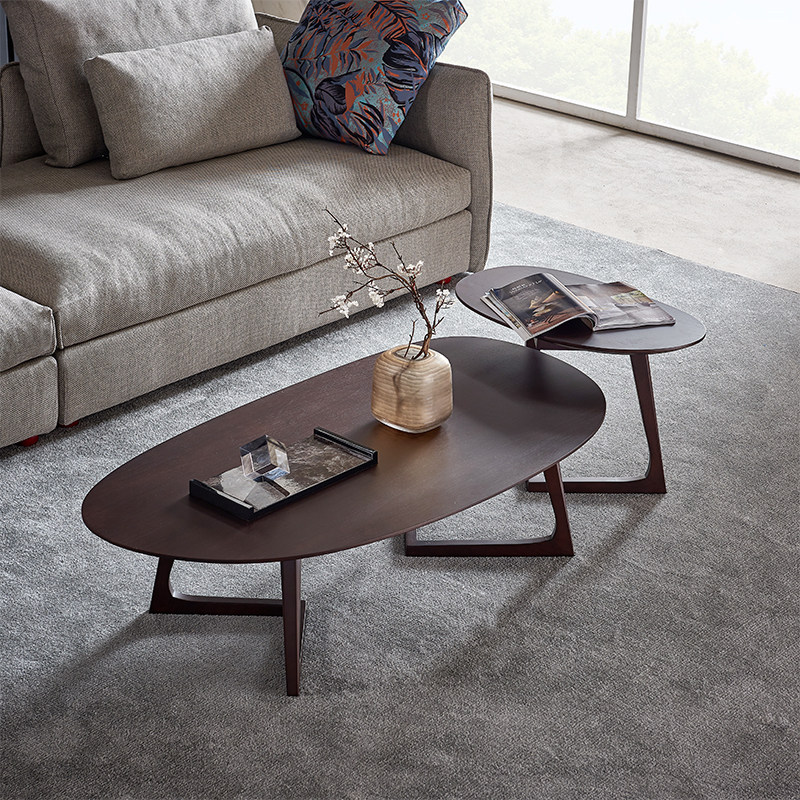Yimijia new Chinese walnut oval coffee table edge a few high and low combination of simple modern living room small apartment type