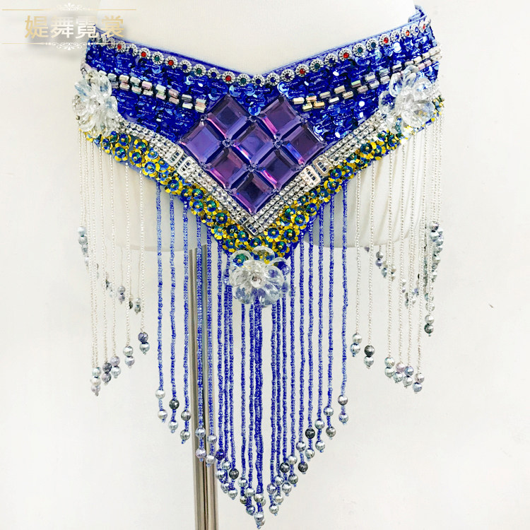 Belly Leather Dance Performance Suit New Indian Dance Stage Performance Wear handmade Pearl Embroidered Waist Seal Sexy