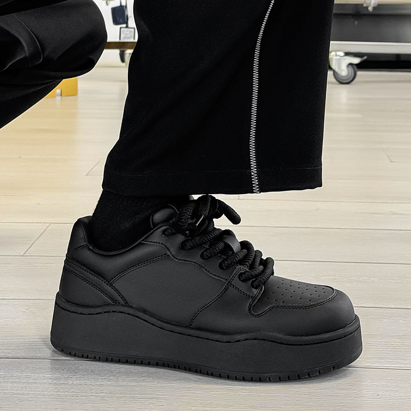 Pure Black Men's Shoes, Thick-Soled, Versatile Sports and Casual Shoes, Trendy Men's Black Warrior Sneakers, Spring and Summer Couple's Lightweight Commuting Shoes