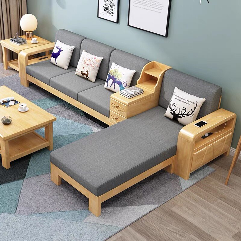 Solid wood sofa combination simple modern Chinese style small apartment rural living room log imperial concubine wood plus cloth complete furniture