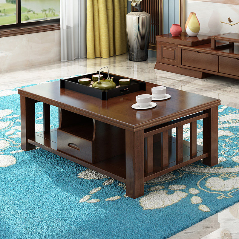 Solid wood tea table minimalist modern rubber wood Chinese small family type living room rectangular log kung fu tea a few tables