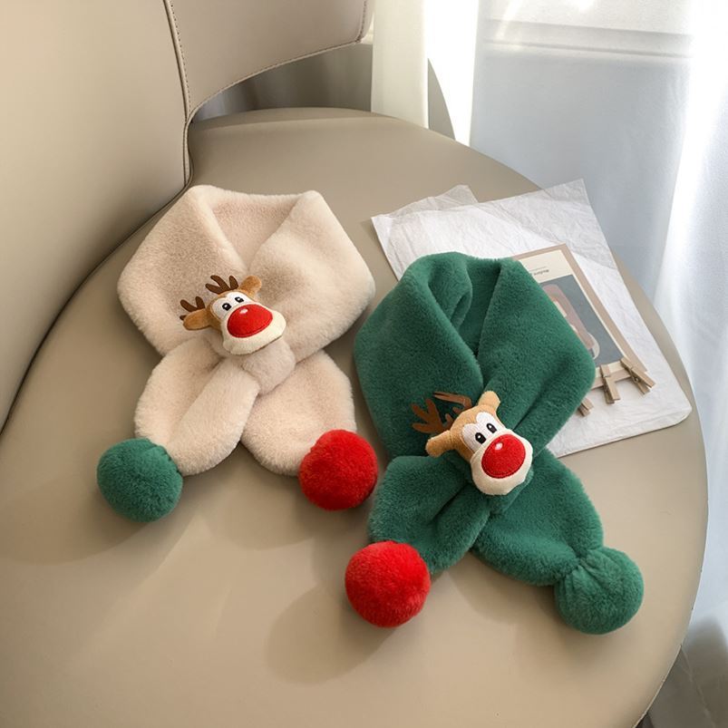Christmas scarves green children's Christmas baby gift red Little deer scarf atmosphere theme dress girl boy