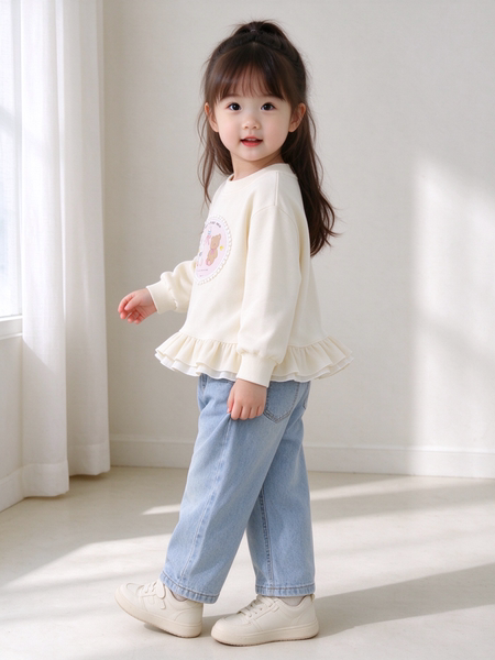 White Sweatshirt for Girls 2026 Autumn and Winter New Style Cartoon Round Neck Top for Girls, Kidsren's Fashionable and Versatile Long-Sleeved Top — 4