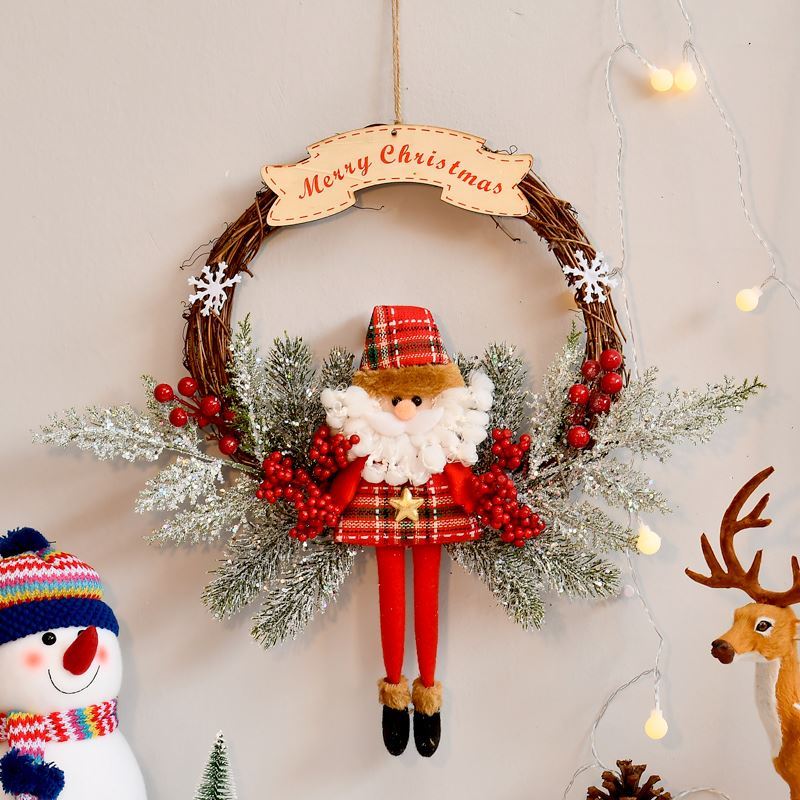 Christmas decorations Christmas flower ring door hanging Christmas old man snowman elk pendant flower circle shop shop window hanging decoration
