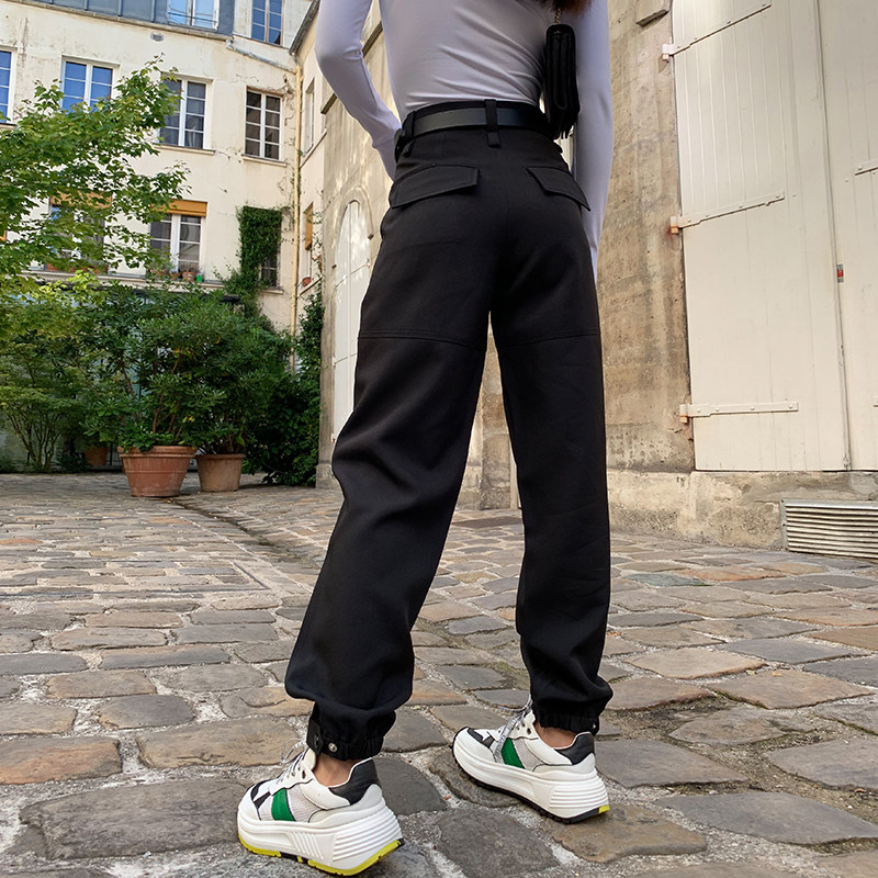 LEIYU overalls women's beam feet 2020 spring and autumn black loose straight sports high waist casual pants Europe and the United States ins tide