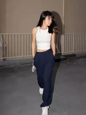 LEIYU suit pants women 2021 hot girl high waist loose straight tube wide pants hanging feeling European and American black casual trousers