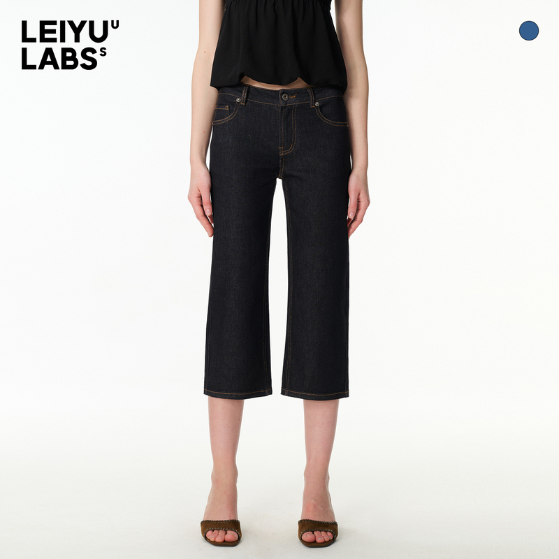 Leiyu Labs Women's Cropped Jeans, Raw Denim, Summer Thin Style, Vintage Casual, Slimming Mid-Length Pants, 7/8 Pants