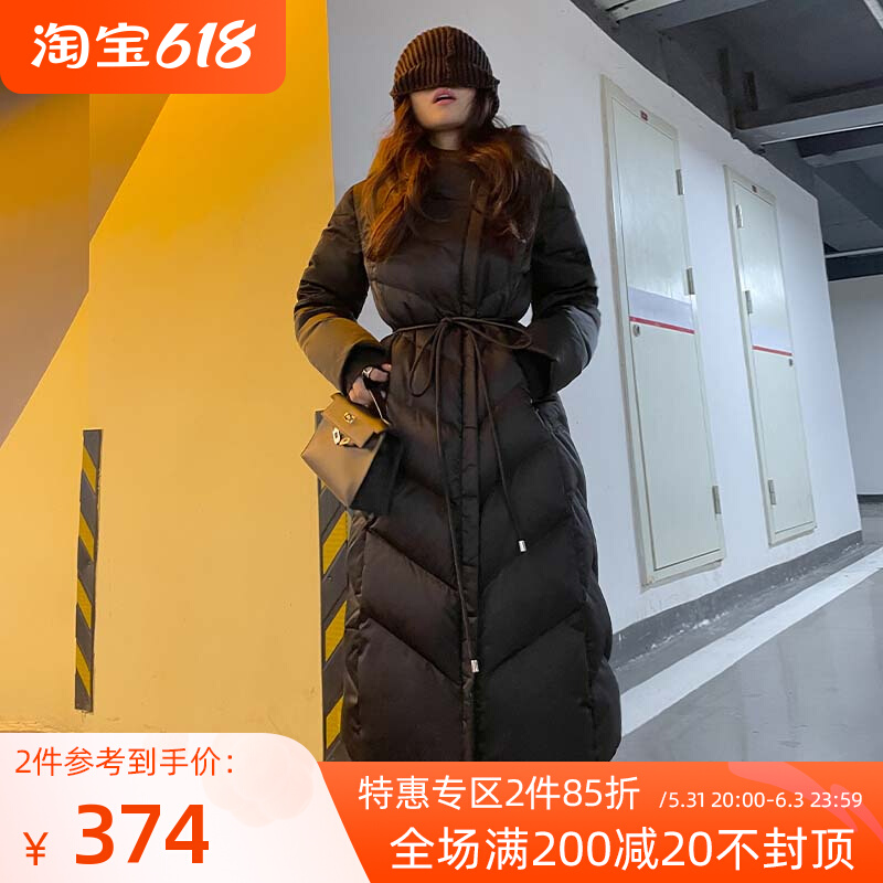 LEIYU long version down jacket woman 2021 Winter new black thickened closedown overlong knee jacket European and American ins