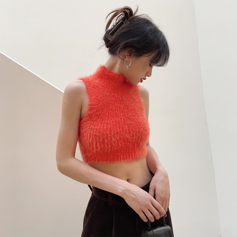 LEIYU Ma Haimao vest woman 2021 autumn and winter new sexy ruffles bottom sweater and American and American ins hot girl blouses