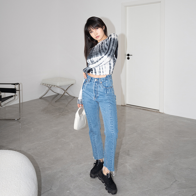 LEIYU Loose Jeans Woman 2020 Winter New Body High Waist Display Slim 90% Pants Required Sides STRAIGHT BARREL PANTS