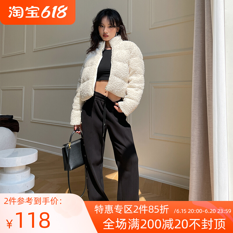 LEIYU high waist wide leg casual thick cotton pants female winter 2021 plus suede design senses European and American straight cylinder open fork tug long pants