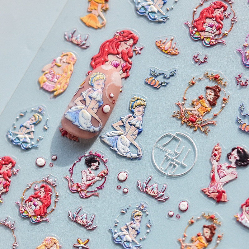 Fairy Tale Snow White Nail Stickers Embossed Mermaid Paradise Fugitive Princess Little Fairy Cute Nail Stickers