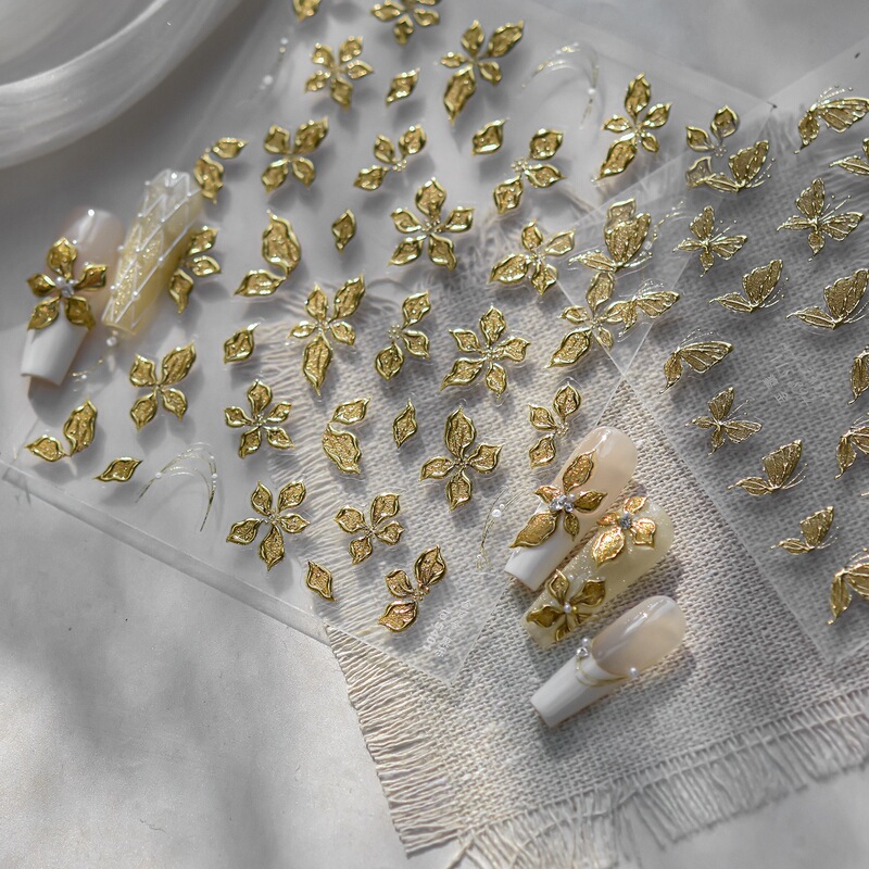 Gilded Lily Flower Nail Stickers, High-End Exquisite Hot Stamping, Retro Metal Lily Flower Large Size Nail Stickers