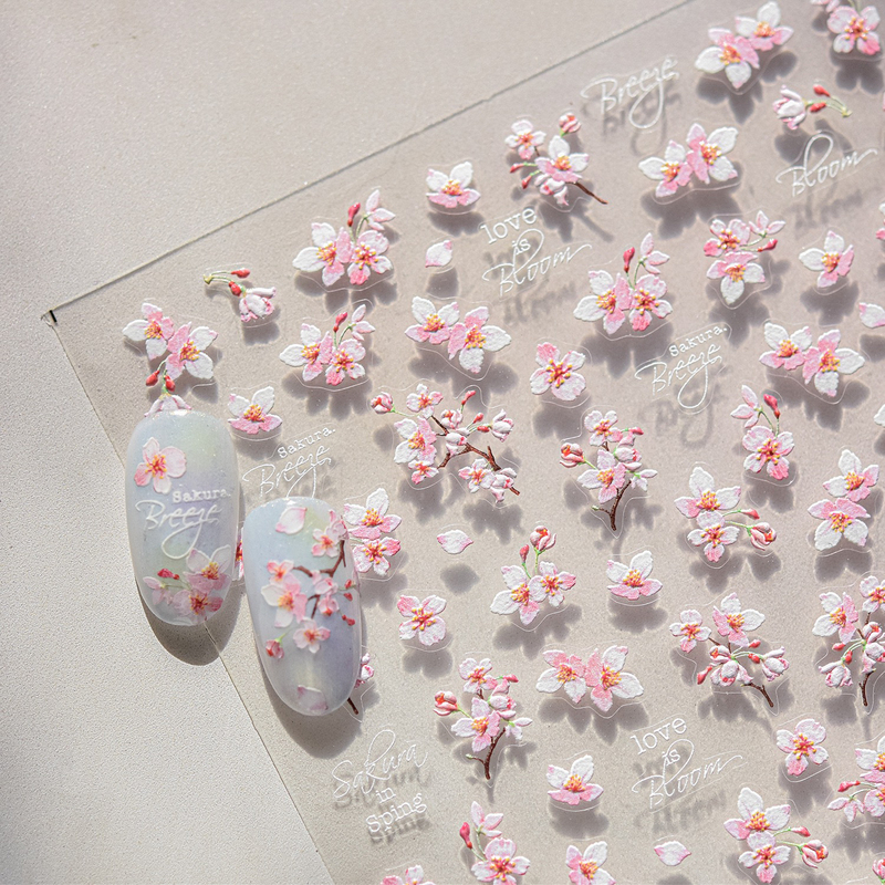 Spring Cherry Blossom Nail Stickers New Cherry Blossom Rain Pink Cherry Blossoms Spring Blossoms Small Fresh Cherry Blossom Nail Stickers