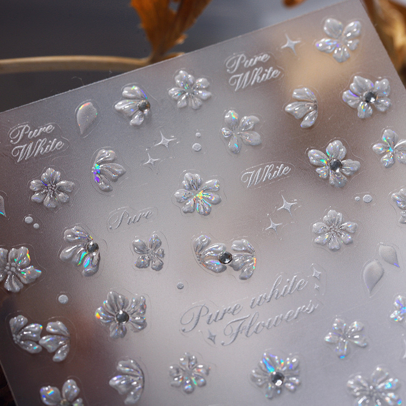 Shell Dragon Crystal Diamond Cherry Blossom Nail Stickers Romantic Cherry Blossoms Elegant Fresh Small White Flowers Cute Adhesive Nail Stickers