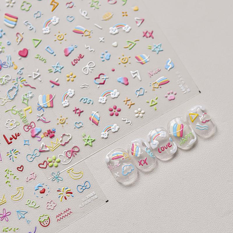 Monet Bunny Embossed 3D Nail Stickers Tomoni Graffiti Rabbit Bowknot Girly Fun Nail Stickers