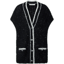 (Lightly dense knitted) Masfils new autumn style black and white contrast stitching small fragrant vest cardigan