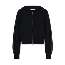 (Fashionable Jacket) Masfil 24 Autumn New Pure Wool Sports Hooded Sweatshirt Black Knitted Jacket