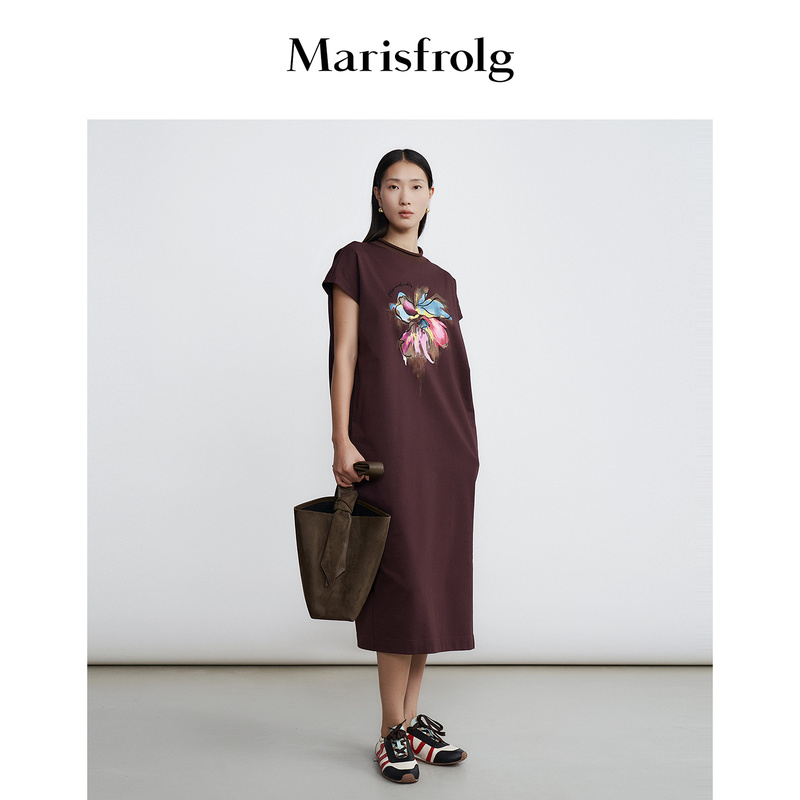 【New Energy Dress】Marisfrolg 2026 Summer New Style Elegant T-Shirt Silhouette Dress 【New Energy Dress】Marisfrolg 2026 Summer New Style Elegant T-Shirt Silhouette Dress