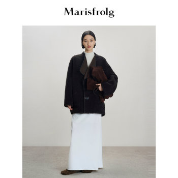 【双面穿】Marisfrolg玛丝菲尔2025冬新款翻领大衣环保皮草外套