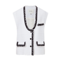 (Fragrant Tweed) Masfil 2024 Spring New White U-neck Small Fragrant Fashionable Vest Jacket for Women