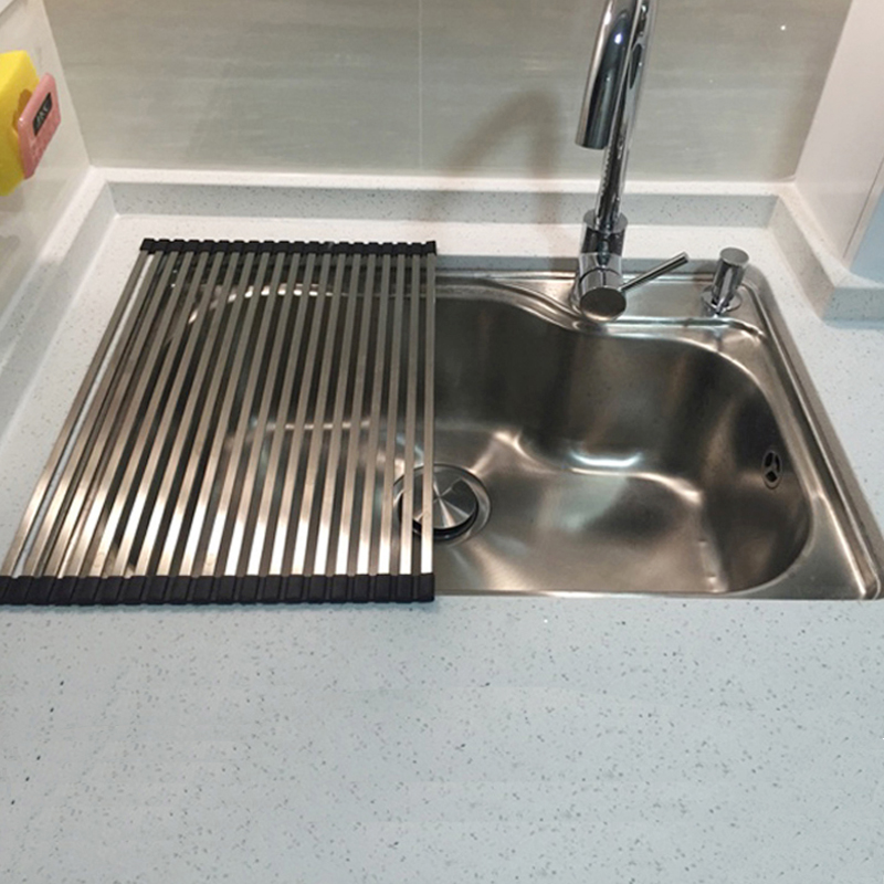 Kitchen 304 stainless steel drain rack Sink sink dishes basin folding drain basket filter water leakage basket drain curtain